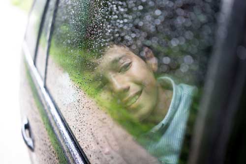 person travelling in taxi